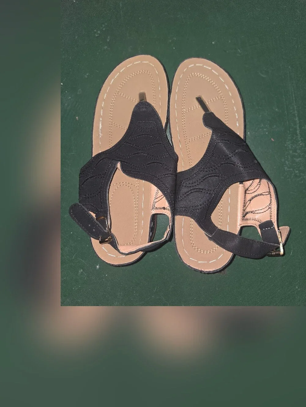 Women’s Black Thong Sandals with Tan Footbed - Classic Everyday Style